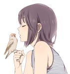  1girl bare_shoulders bird bird_on_hand closed_eyes from_side mattaku_mousuke open_mouth original parrot profile short_hair solo striped 