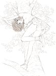  1girl monochrome original short_hair sketch skirt solo traditional_media tree yoshitomi_akihito 