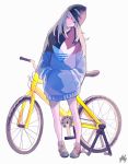  1girl bicycle blonde_hair closed_eyes hands_in_pockets hat long_hair nanakawa_(nanasoon) original shoes simple_background sneakers solo white_background 
