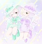  2boys :3 androgynous animal_ears aqua_eyes bonnet boots bow bunny_tail gokotai gokotai&#039;s_tigers hair_over_one_eye hat hotarumaru michelle_(ooo-anteat) multiple_boys one_eye_closed open_mouth otoko_no_ko rabbit_ears short_shorts shorts silver_hair smile tail touken_ranbu white_hair witch_hat yellow_eyes 