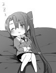  1girl blush chibi kantai_collection long_hair monochrome nachi_(kantai_collection) nagisa_moa pantyhose ponytail side_ponytail sleeping solo uniform zzz 