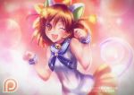  alexandra_mae animal_ears bell bell_collar blurry brown_eyes brown_hair cat_ears cat_tail collar etotama fang jingle_bell nyaa-tan paw_pose pleated_skirt school_uniform serafuku short_hair skirt tail upper_body watermark web_address wrist_cuffs 