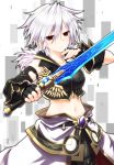 1girl fighting_stance gloves mizunashi_(second_run) neptune_(series) red_eyes s-sha shin_jigen_game_neptune_vii skirt sword weapon white_hair 