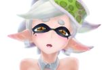  blush brown_eyes earrings hat highres hotaru_(splatoon) jewelry kabeu_mariko looking_at_viewer mask mole mole_under_eye open_mouth pointy_ears short_hair silver_hair splatoon 