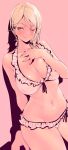  1girl breasts cleavage goshiki_suzu highres nakiri_alice navel red_eyes shokugeki_no_souma short_hair silver_hair swimsuit 