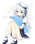  1girl blue_eyes hat hibiki_(kantai_collection) kantai_collection long_hair sailor_dress sailor_hat sakura_honoka_(srhk0623) silver_hair stuffed_toy 