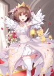  angel blush brown_hair cardcaptor_sakura dress gloves green_eyes happy kinomoto_sakura short_hair wings 