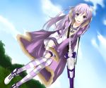  1girl choujigen_game_neptune cloak d-pad dialclock highres long_hair nepgear neptune_(series) purple_hair sheath sword weapon 