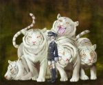  1boy black_legwear gokotai gokotai&#039;s_tigers hat kneehighs male_focus military military_uniform necktie shorts tiger touken_ranbu uniform white_hair white_tiger 