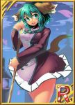  1girl anchors animal_ears bamboo_broom blush breasts broom dress green_eyes green_hair highres kasodani_kyouko looking_at_viewer open_mouth plump short_hair sketch smile solo standing tail touhou 