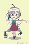  1girl adapted_costume chibi golf_club highres kantai_collection kiyoshimo_(kantai_collection) mae_(maesanpicture) pantyhose solo twitter_username 