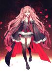 1girl bare_shoulders boots detached_sleeves dress highres krul_tepes long_hair owari_no_seraph pink_hair pointy_ears red_eyes smile solo srb7606 thigh-highs vampire 