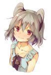  1girl akagashi_hagane alternate_costume animal_ears bare_shoulders blush bow collarbone grey_hair light_particles looking_at_viewer mouse_ears nazrin portrait red_eyes short_hair simple_background sleeveless smile solo touhou upper_body white_background 