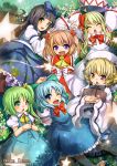 6+girls ascot barefoot black_hair blonde_hair blue_dress blue_eyes blue_hair book bow chestnut_mouth cirno closed_eyes commentary_request daiyousei dress drill_hair fairy_wings flower grass green_eyes green_hair hair_bow hair_ribbon hat juliet_sleeves light_brown_hair lily_white long_hair long_sleeves luna_child lying multiple_girls obi on_back on_ground one_eye_closed open_mouth pink_eyes puffy_short_sleeves puffy_sleeves ribbon sash shirt short_sleeves side_ponytail skirt skirt_set smile star star_sapphire sunny_milk touhou umigarasu_(kitsune1963) very_long_hair vest white_dress wide_sleeves wings yellow_eyes 