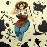  breasts commentary_request cow_girl cow_print hataraki_ari horns large_breasts original sandals translation_request 