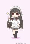  1girl apron chibi highres isokaze_(kantai_collection) kantai_collection kitchen_knife mae_(maesanpicture) solo spoon twitter_username 