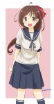  1girl brown_eyes brown_hair hair_ribbon highres kantai_collection long_hair mamiya_(kantai_collection) retsu_maru ribbon school_uniform serafuku standing 