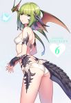  1girl ass au_ra blue_eyes bra dragon final_fantasy final_fantasy_xiv fire from_behind green_hair highres horns looking_back panties parted_lips scales small_breasts solo tail tubumi underwear 