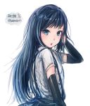  1girl asashio_(kantai_collection) black_hair blue_eyes hatoneko kantai_collection long_hair school_uniform skirt solo 