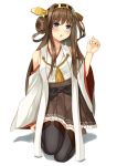  1girl ahoge brown_hair detached_sleeves hairband japanese_clothes kantai_collection komori413 kongou_(kantai_collection) long_hair nontraditional_miko open_mouth simple_background 