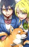  ayase_eli blonde_hair blue_eyes blue_hair love_live!_school_idol_project one_eye_closed school_uniform shiba_inu sonoda_umi waterpupu yellow_eyes 