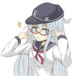  bespectacled glasses hat hibiki_(kantai_collection) kantai_collection long_hair looking_at_viewer school_uniform 