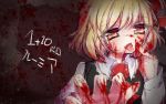  1girl blonde_hair blood blood_on_face blood_stain blush bow hair_bow heart heart-shaped_pupils matasabuyarou red_eyes rumia sketch solo symbol-shaped_pupils touhou 