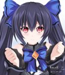  1girl artist_name choujigen_game_neptune clenched_hands forearms_at_chest keenh looking_at_viewer neptune_(series) noire red_eyes ribbon solo twintails upper_body 