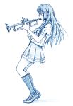  1girl bbb_(friskuser) hibike!_euphonium instrument kousaka_reina long_hair monochrome pose school_uniform serafuku trumpet 
