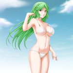  1girl bikini green_eyes green_hair highres kid_icarus long_hair palutena parted_lips standing swimsuit tamamon 