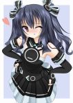  atsuhien black_hair blush choujigen_game_neptune detached_sleeves dress heart heart-shaped_pupils highres looking_at_viewer neptune_(series) one_eye_closed red_eyes symbol-shaped_pupils twintails uni_(choujigen_game_neptune) 