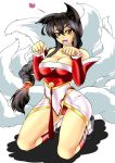 1girl ahri animal_ears fox fox_ears fox_tail league_of_legends long_hair multiple_tails open_mouth sirat111 smile solo tail yellow_eyes 