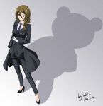  1girl aoki_hagane_no_arpeggio blue_eyes braid brown_hair different_shadow formal gloves highres jishou_roukyuu kirishima_(aoki_hagane_no_arpeggio) long_hair necktie pant_suit suit yotarou_(aoki_hagane_no_arpeggio) 