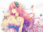  1girl absurdres bracelet breasts cleavage fingernails highres jewelry long_hair megurine_luka nail_polish parted_lips pink_hair seashell shell solo starfish tattoo tidsean very_long_hair vocaloid 
