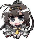  1girl akaneya akizuki_(kantai_collection) black_hair chibi chou-10cm-hou-chan headband kantai_collection lowres open_mouth simple_background skirt smile white_background 