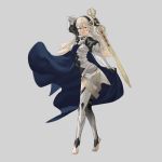  1girl absurdres armor barefoot cape fire_emblem fire_emblem_if gauntlets hair_between_eyes hair_ornament hairband highres kozaki_yuusuke long_hair my_unit_(fire_emblem_if) official_art pointy_ears red_eyes solo sword weapon 
