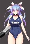  1girl blue_hair breasts cleavage hair_ornament hair_ribbon i-19_(kantai_collection) ishimura_(ishimura-ya) kantai_collection large_breasts long_hair looking_at_viewer name_tag one-piece_swimsuit red_eyes ribbon school_swimsuit smile solo swimsuit torpedo twintails 