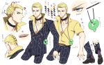  1boy blonde_hair character_sheet formal hokuto_shun jewelry jojo_no_kimyou_na_bouken necklace prosciutto suit translation_request 