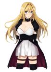  1000000000 1girl black_legwear blonde_hair blue_eyes blush breast_hold breasts choker cleavage cowboy_shot crossed_arms dress hair_intakes long_hair looking_at_viewer sekirei short_dress solo thigh-highs thigh_strap tsukiumi very_long_hair white_background 