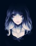  1girl bangs black_background blue_hair dark error501 lavender_eyes light_particles looking_at_viewer muted_color original payot portrait simple_background solo 