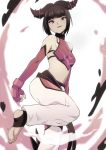  1girl baggy_pants barefoot feet fingerless_gloves gloves han_juri looking_at_viewer midriff navel pants smile soles street_fighter street_fighter_iv toeless_socks toes 