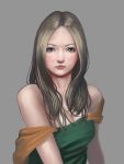  1girl alternate_hairstyle bare_shoulders bianca blonde_hair blue_eyes breasts cleavage dragon_quest dragon_quest_v lipstick looking_at_viewer makeup nanba_(tanishi) off_shoulder realistic solo 