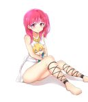  125buri 1girl ali_baba_saluja ankle_lace-up bare_legs barefoot blush cross-laced_footwear feet gold jewelry magi_the_labyrinth_of_magic morgiana necklace red_eyes redhead stuffed_toy 