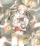  1boy blonde_hair caesar_anthonio_zeppeli facial_mark fingerless_gloves flower gloves jojo_no_kimyou_na_bouken ribbon scarf senzzang solo sunflower 