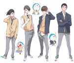  4boys black_hair brown_hair dekisugi_hidetoshi doraemon doraemon_(character) glasses gouda_takeshi honekawa_suneo multiple_boys necktie nobi_nobita pop_kyun school_uniform short_hair sweater sweater_vest 