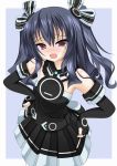  atsuhien black_hair choujigen_game_neptune detached_sleeves dress heart heart-shaped_pupils highres looking_at_viewer neptune_(series) red_eyes ribbon symbol-shaped_pupils twintails uni_(choujigen_game_neptune) 