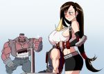  barret_wallace between_breasts blonde_hair blush breast_smother breasts brown_hair cloud_strife dark_skin final_fantasy final_fantasy_vii large_breasts matsu-sensei red_eyes spiky_hair thumbs_up tifa_lockhart wheelchair 