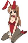  asahina_mikuru brown_eyes brown_hair bunny_ears bunnysuit kneeling long_hair nemuro_nao pantyhose rabbit_ears suzumiya_haruhi_no_yuuutsu 