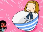  @_@ akiyama_mio blush chibi full-face_blush hairband hizaki_ryuuta hizakiryuuta k-on! multiple_girls nose_bubble rice_bowl saliva school_uniform sleeping striped tainaka_ritsu translated 