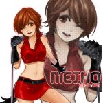  breasts brown_eyes brown_hair gloves meiko microphone microphone_stand music short_hair skirt solo vocaloid wink zoom_layer 